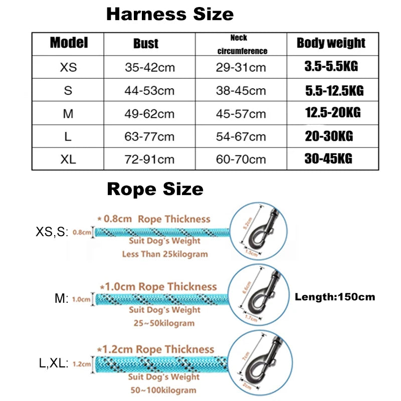 Harnais Réglable avec Laisse Réfléchissante 150 cm – Sécurité et Confort pour Chiens